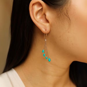 Turquoise Drop Earrings, December Birthstone Dangle Earrings, 14k Gold Lightweight Earrings for Women, Natural Turquoise Gemstone Jewelry