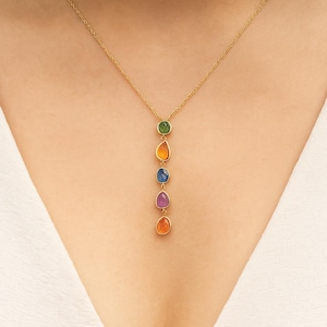 Multi Sapphire Lariat Necklace, 14K Gold Y Necklace for Women, Natural Sapphire Jewelry, Party Wear Drop Necklace, September Birthstone Gift