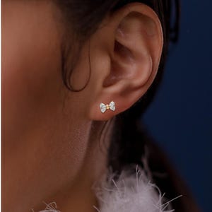14k Gold Bow Earrings, Lab Grown Diamond Bow Studs, 9k Gold Minimal Earrings, Minimalistic Jewelry for Girls and Women, Dainty Earrings