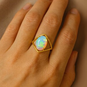 Ethiopian Opal Statement Ring: Gold Plated Sterling Silver Boho Jewelry