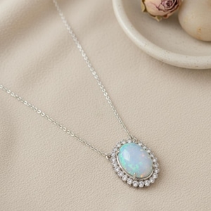 Ethiopian Opal Floral Pendant Necklace Handmade 925 Sterling Silver October Birthstone Delicate Necklace Everyday Jewelry Gift for Women