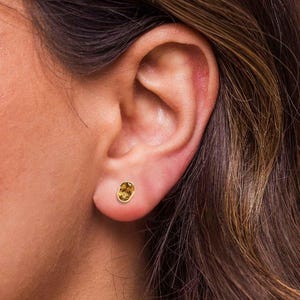 Yellow Tourmaline Oval Studs 14k Gold Minimal Bezel Set Gemstone Earrings Everyday Stackable Multi Piercing Earrings for Women & Girls