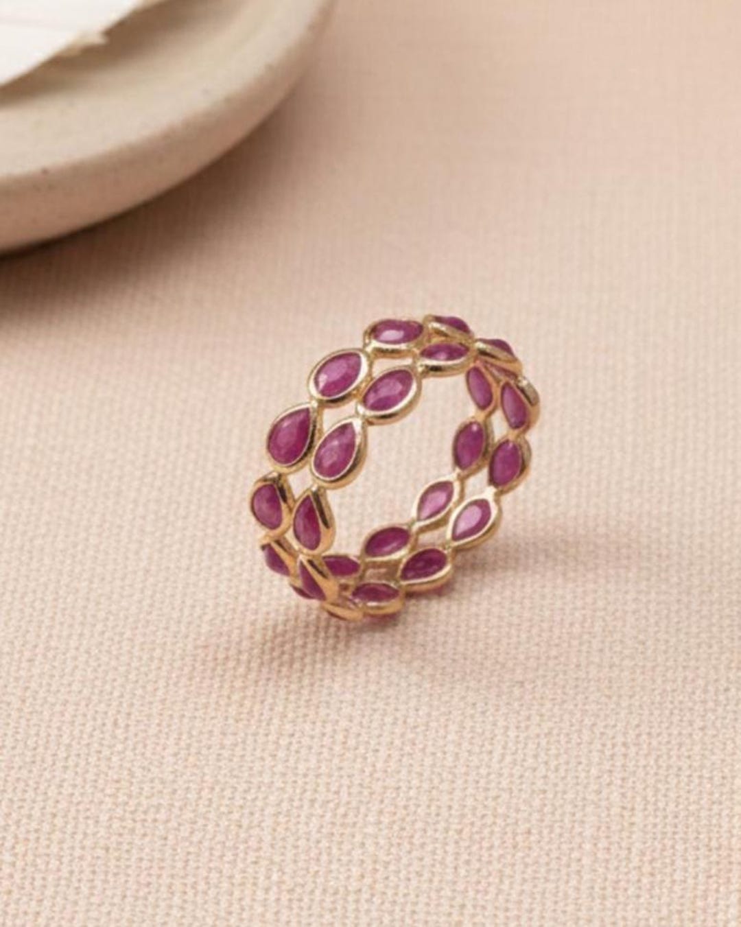 Ruby Eternity Band Ring, 10k 14k 18k Gold Gemstone Double Layer ...