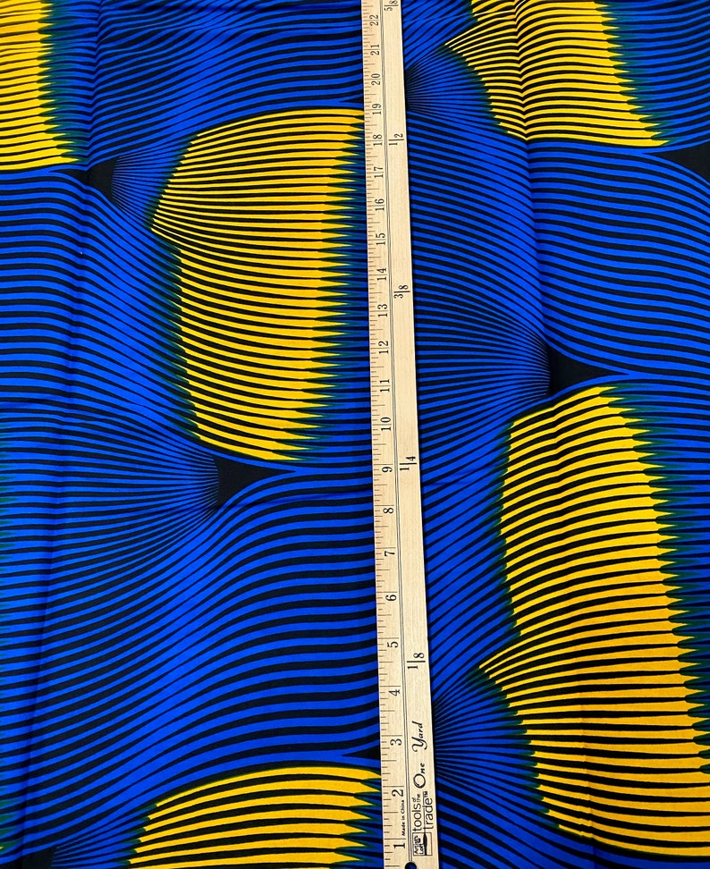 African Wax Fabric \u2022 Blue and Yellow African Print Fabric \u2022 Sold by the Yard