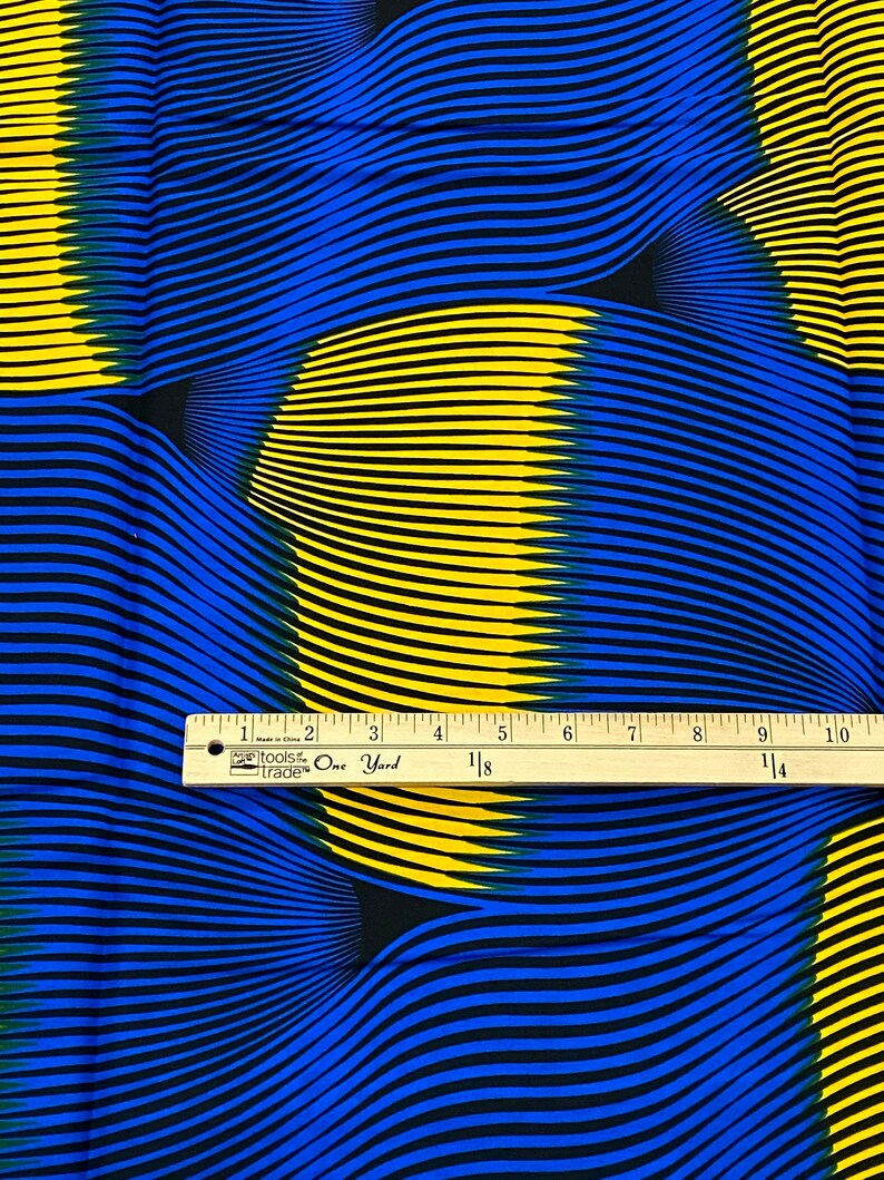 African Wax Fabric \u2022 Blue and Yellow African Print Fabric \u2022 Sold by the Yard