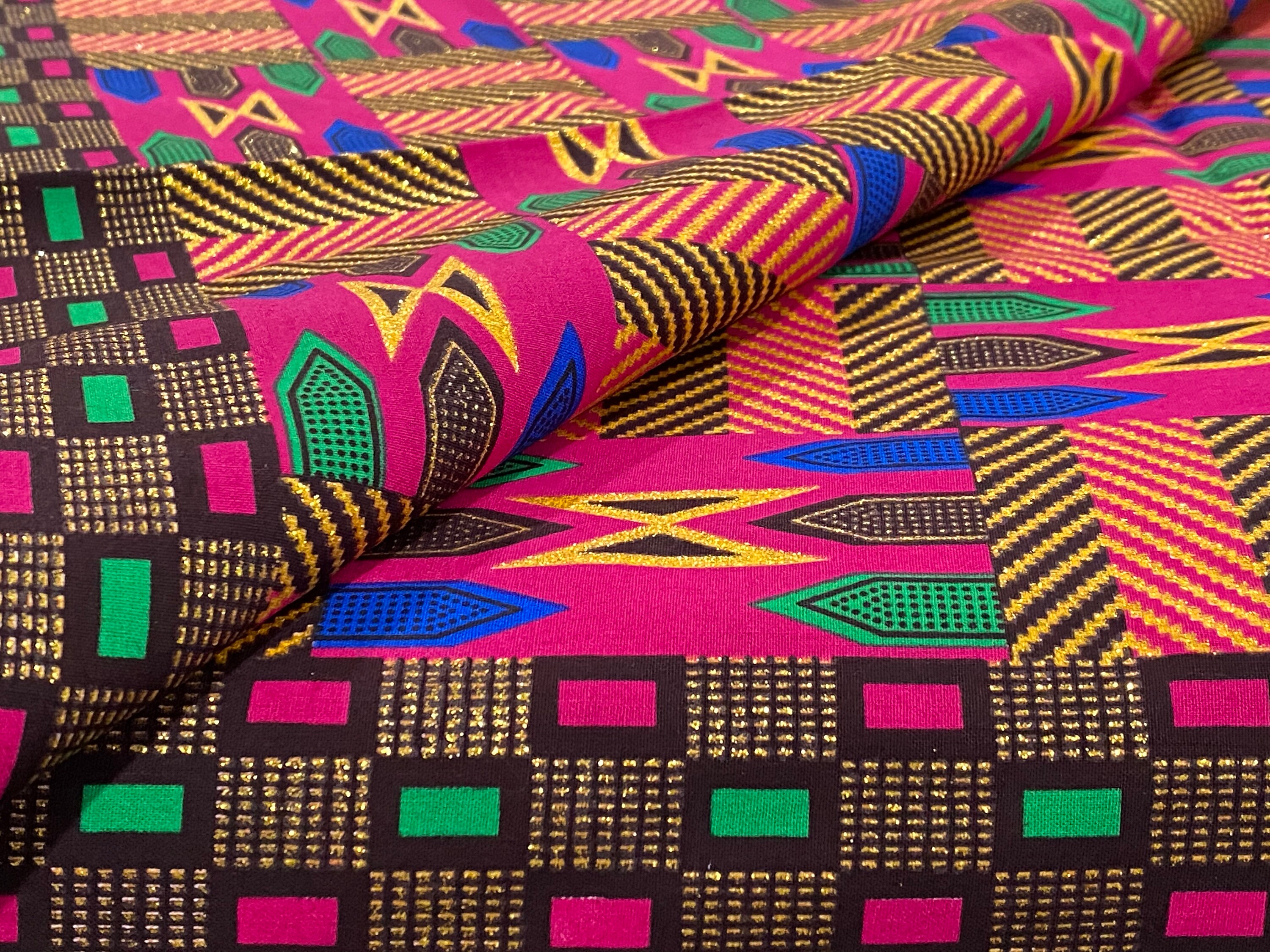 Metallic Kente Fabric Batic Fabric Pink Gold Kente | Etsy