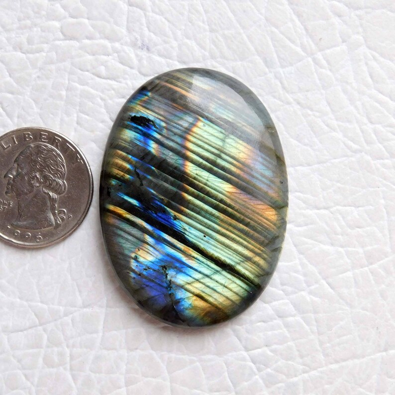 Gorgeous Zebra Print Labradorite,Blue Multi Flashy,Oval Shape,Size 50\u00d735\u00d76mm 120.ct,Jewelry Making Cabochon,Labradorite Cabochon Gemstone