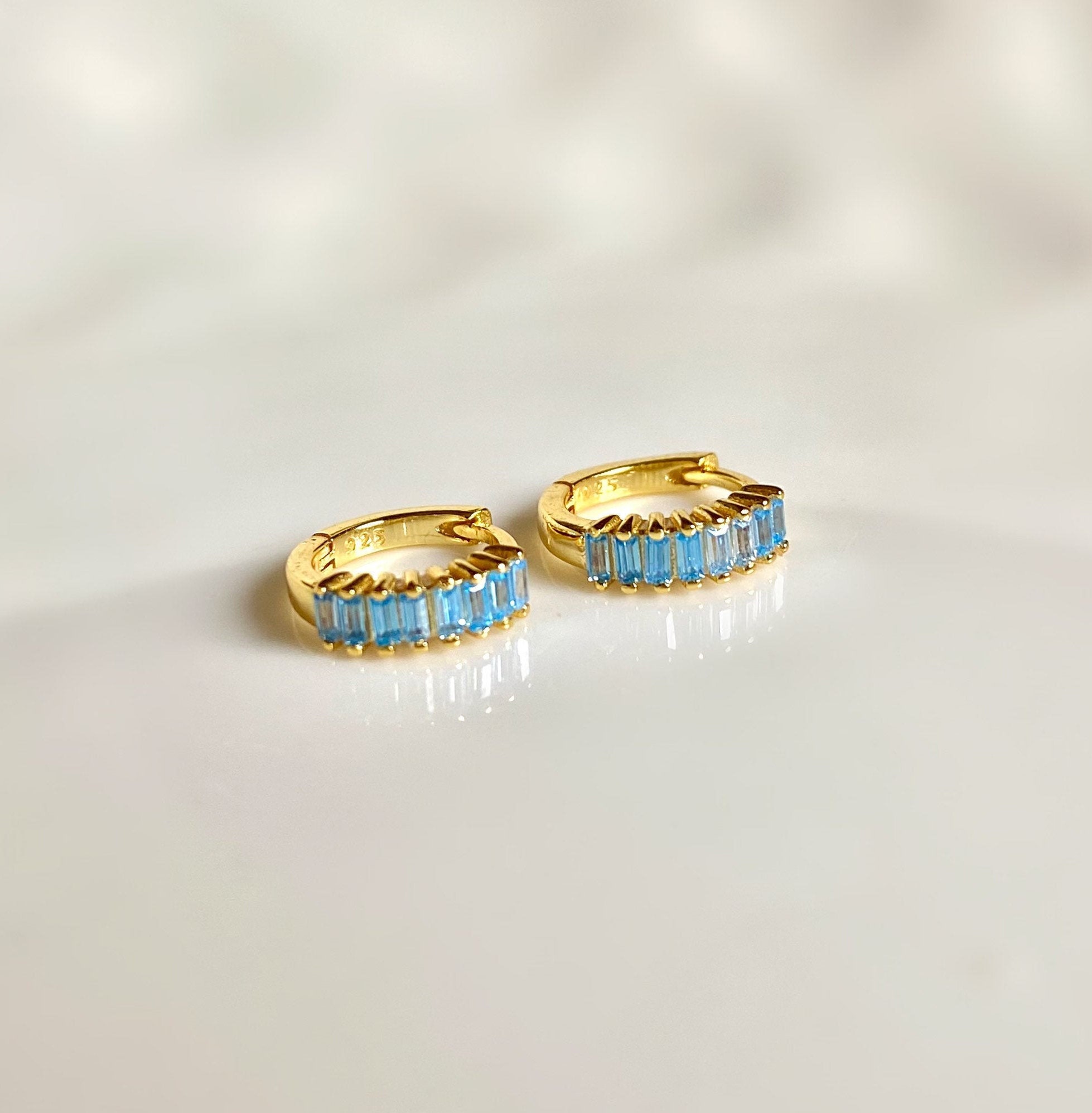 Baby Blue Earrings / Tiny Hoop Earrings / Small Huggies / Etsy