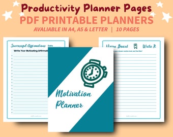 Teal productivity printable planner pages | pomodoro tracker | task management | printable goal planner | downloadable planner | daily habit