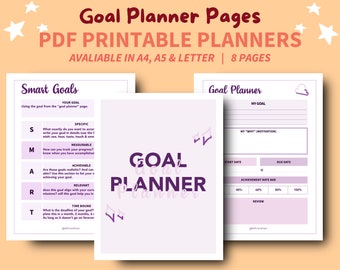 Purple Goal Planner Printable Pages | Task Tracker | Daily Routine | Goal Setting Planner | Personal Development | Planner Refills | A4 Plan