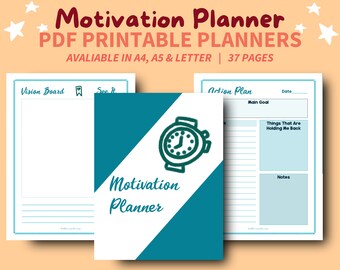 Motivation printable planner | vision board | project management | task tracker | teal goal setting planner | law of attraction | goal plan