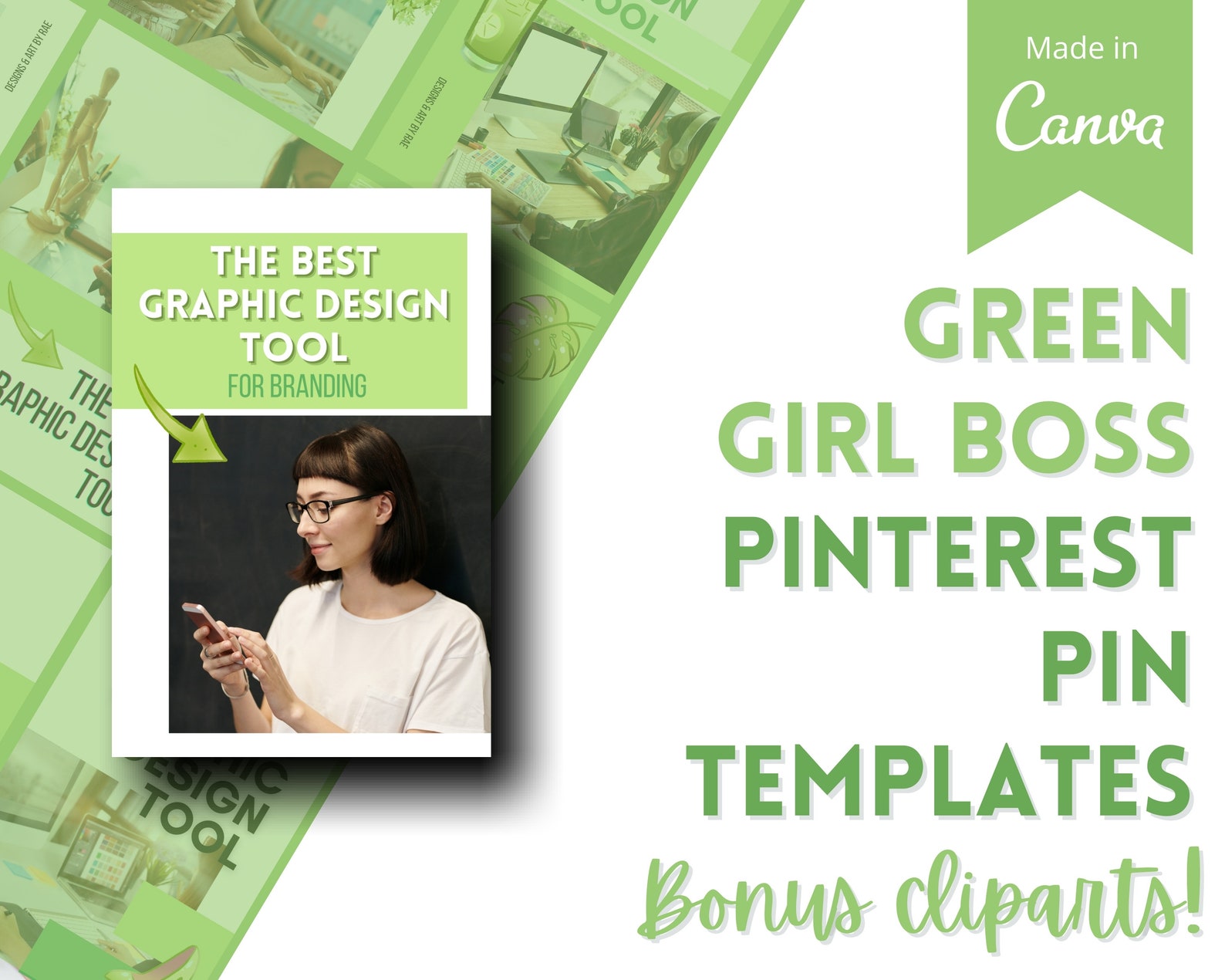 Green Pinterest Templates for Canva Lime Blogger Template | Etsy