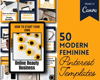 50 Modern Pinterest Templates | Products Pinterest Templates | Educational Blogger Pinterest Templates | Pinterest Templates for Canva