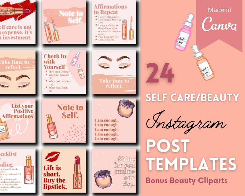 24 Self Care Quotes Instagram Post Template for Beauty image 1