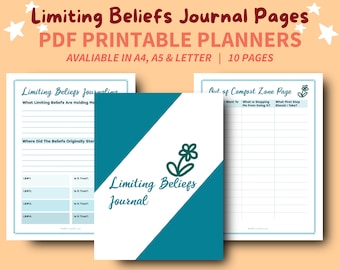 Teal limiting beliefs journal pages | shadow work journal | guided journal | therapy journal | money manifestation | manifesting journal