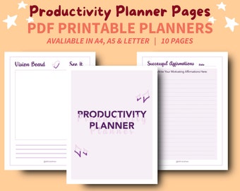 Purple Productivity Planner Pages Printable | Productivity and Time Management Planner | Goal Setting Planner | Habit Tracker | Vision Board