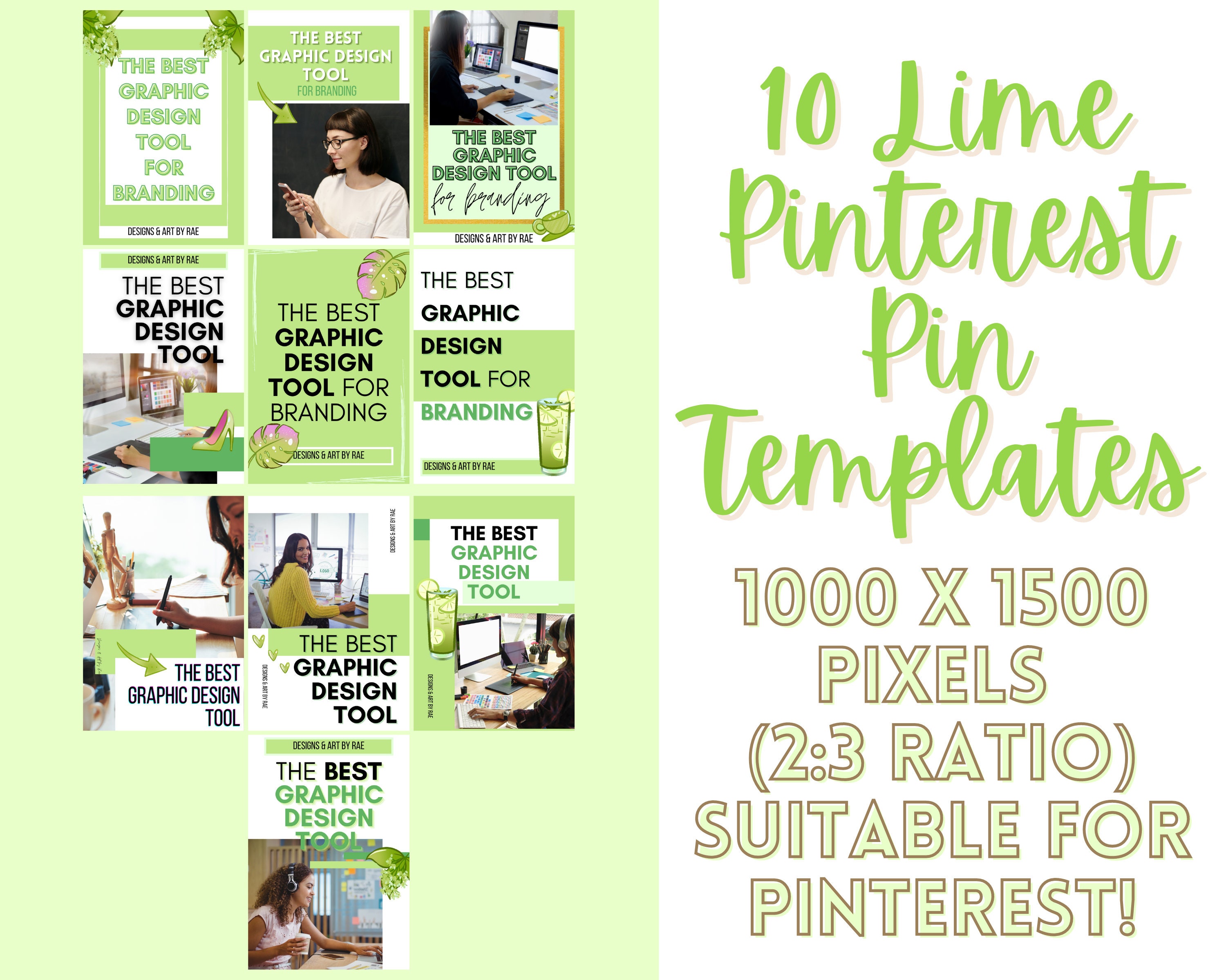 Green Pinterest Templates for Canva Lime Blogger Template | Etsy