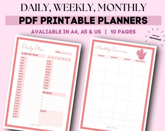 Daily planner printable | daily planner digital | digital daily planner | weekly planner digital | undated digital planner | simple planner