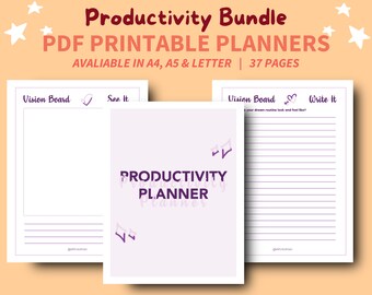 Purple Productivity Printable Planner | Vision Board | Habit Tracker | Self Care Planner | Project Management | Task Tracker | Goal Planner