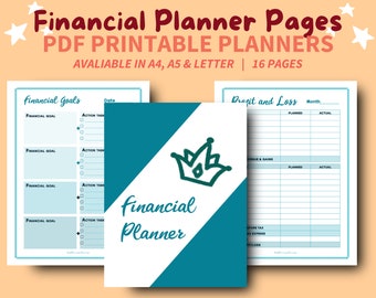 Teal financial printable planner pages | expense tracker | inventory tracker | profit and loss | business budget | income tracker | finance