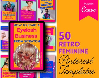 50 Retro Pinterest Templates | Personalized Pins | Pinterest Pins | Digital Products Pinterest Templates | Marketing Templates | Girl Boss