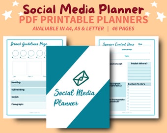 Social media printable planner | teal social media planner | social media content planner | content creation planner | social media tracker