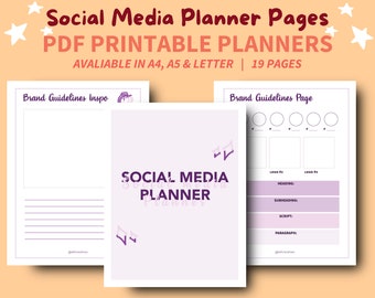 Purple Social Media Planner Pages Printable | Small Business Plan | Social Media Content | Content Creation Planner | Social Media Tracker