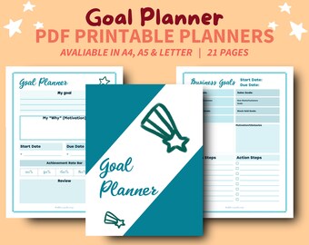 Goal planner printable | daily planner 2024 | teal goal setting planner | monthly goal planner | productivity and time management planner