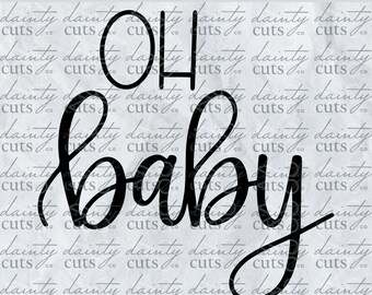 May include: Black and white graphic design with the text "Oh Baby" in a cursive font.