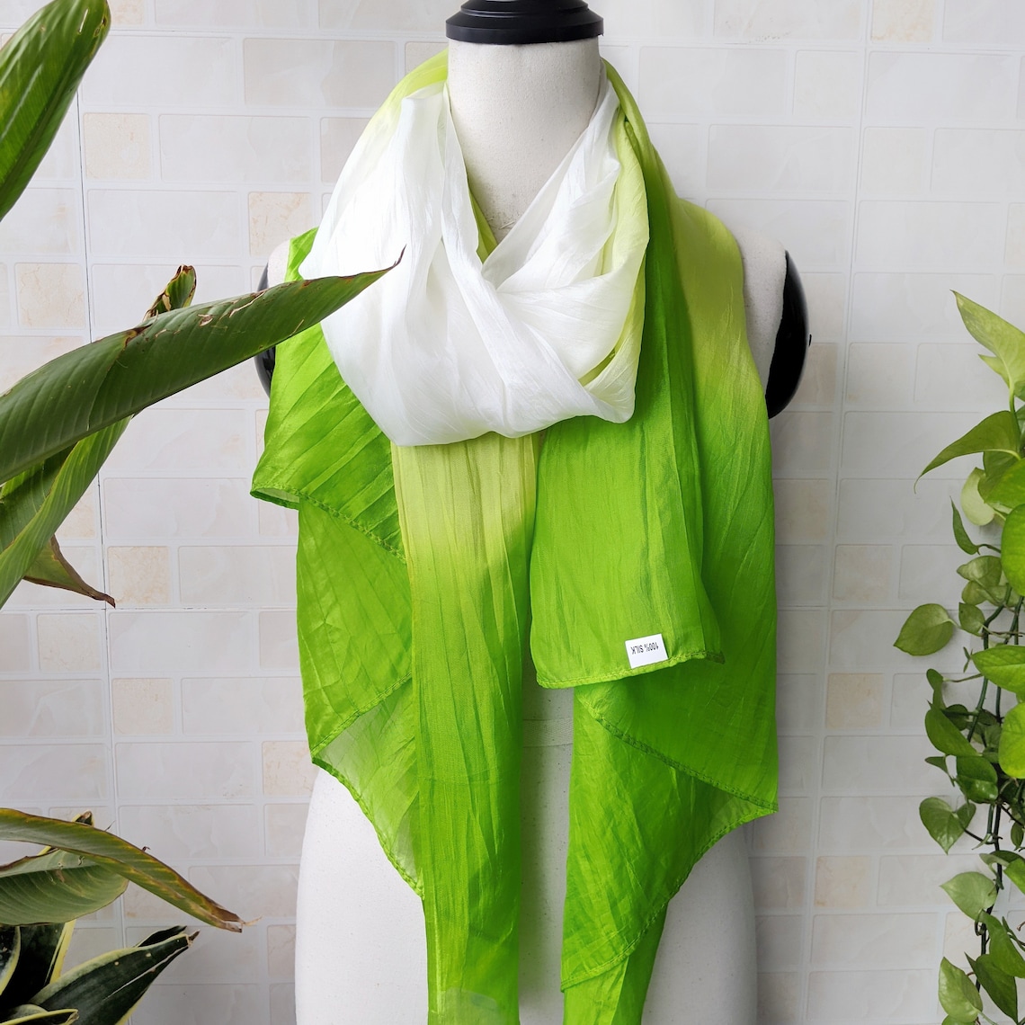 Green silk scarf women/ Handmade Silk Scarf/ Gift for her Etsy