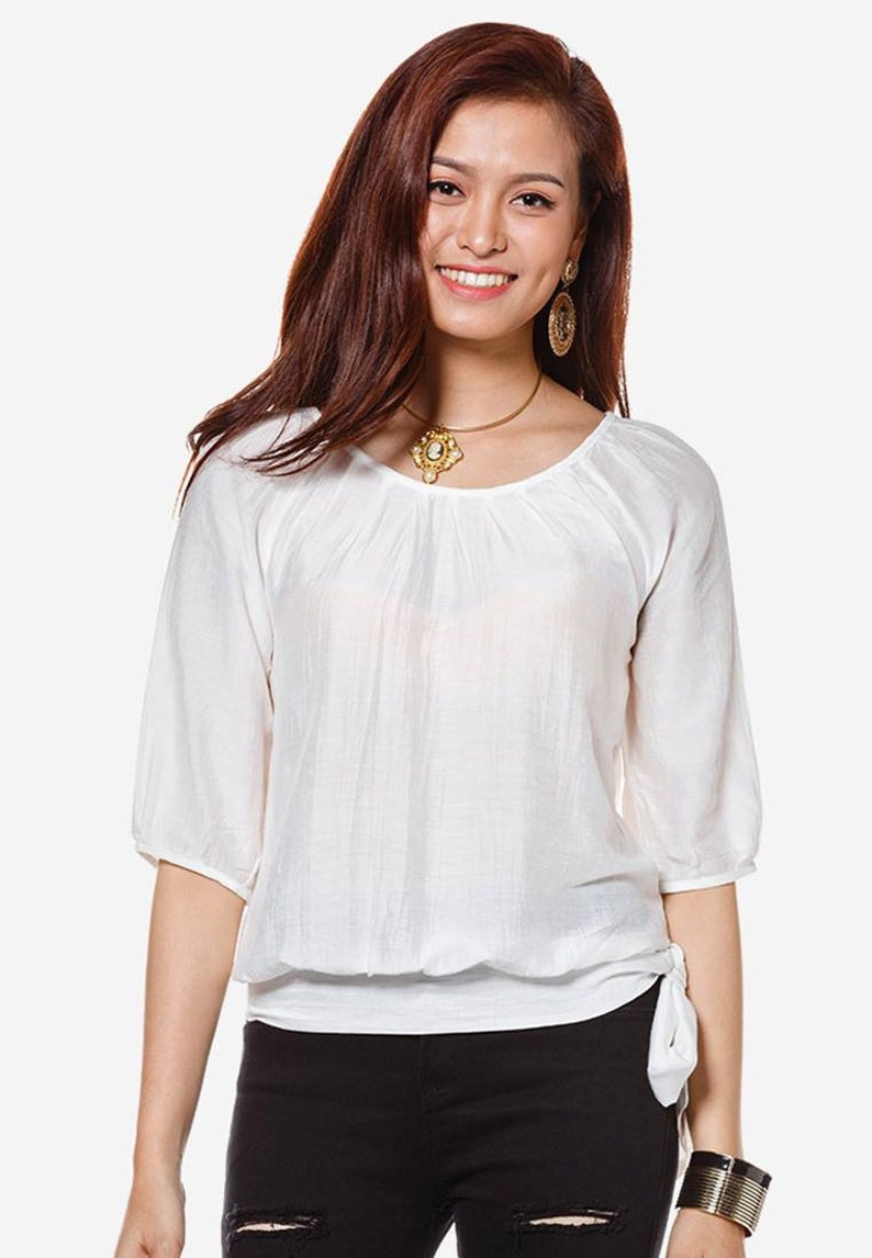 Dark Blue Silk Shirt/ Silk Linen Shirt With Ribbon Round Etsy