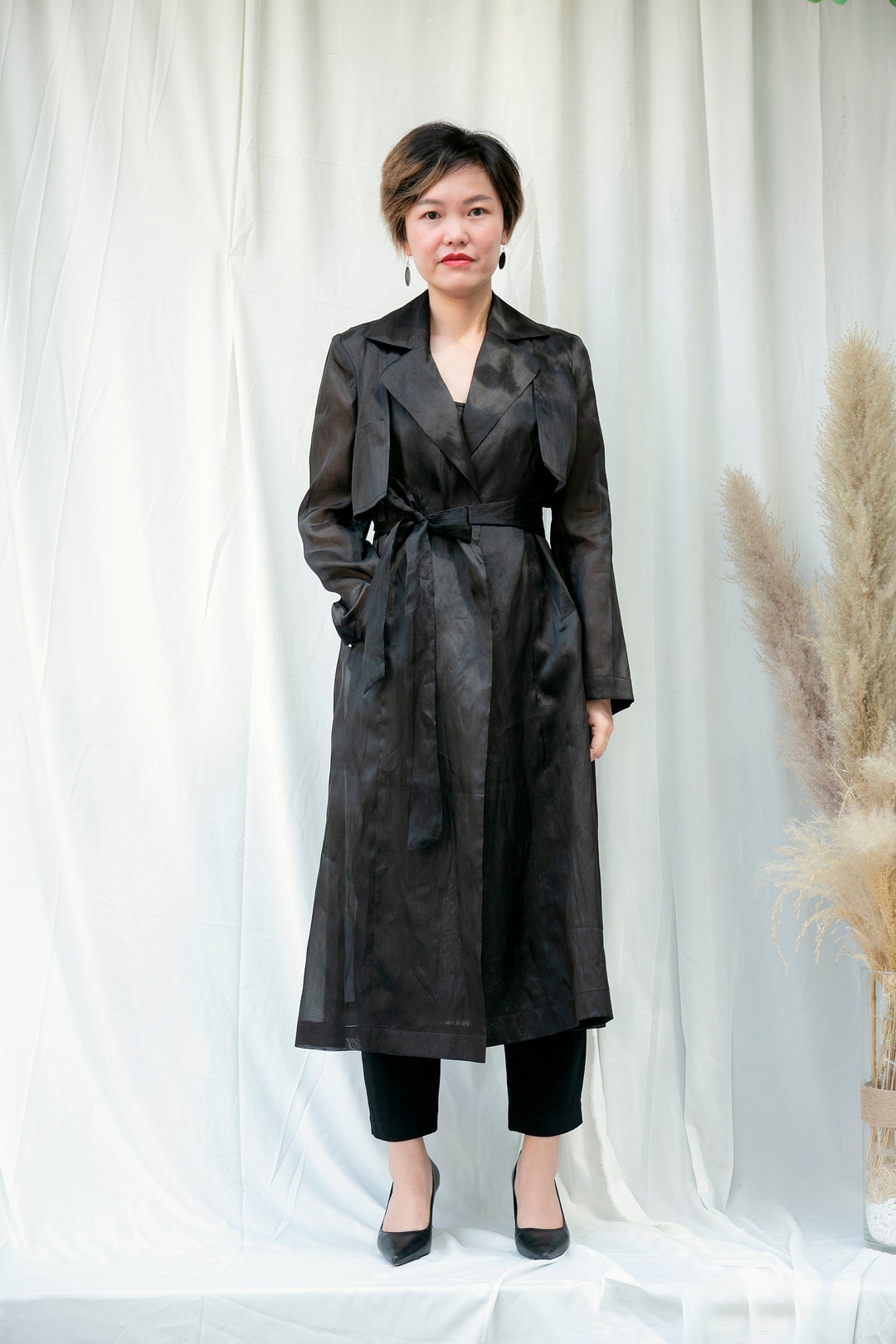 Silk Organza Trench Coat Long Women With Belt - Etsy UK