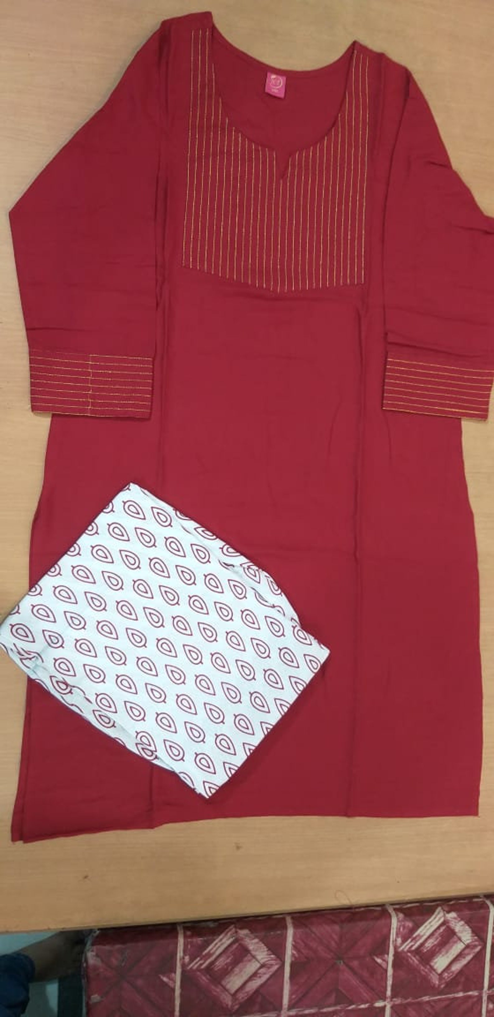 Beautiful cotton red kurti with cotton lace plazo for Etsy