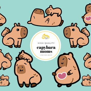 Images clipart drôles et saines pour mamans Capybara au format png de haute qualité pour travaux manuels, cartes, cadeaux, tasses et projets de fête