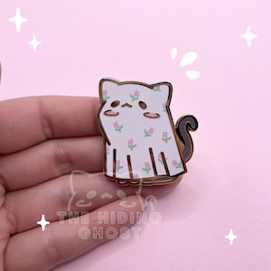 Flower Cat Sheet Ghost Enamel Pin | Spooky Pin | Kawaii Pin | Pastel Pin | Enamel Pin | Hard Enamel Pin | Skull Pin | Pastel Goth