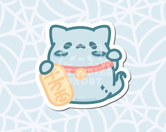 Lucky Ghost Cat Sticker | Kawaii Sticker | Laptop Sticker | Die Cut Sticker | Water Bottle Sticker | Spooky Sticker |
