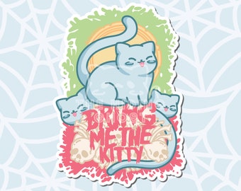 Pegatina "Tráeme al gatito" / Pegatina Kawaii / Pegatina para portátil / Pegatina troquelada / Pegatina para botella de agua / Pegatina espeluznante / Música rock
