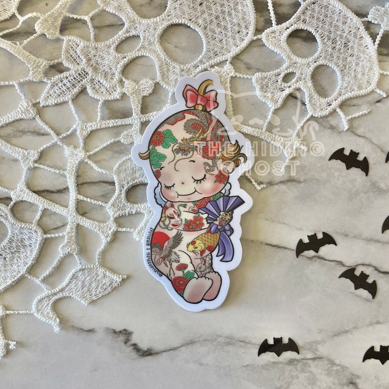 Tattooed Kewpie Doll Stickers Kawaii Sticker Laptop Sticker Die Cut Sticker Art Water Bottle Sticker Pastel Sticker Mathilda