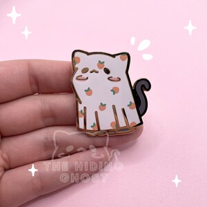 Peach Cat Sheet Ghost Enamel Pin | Spooky Pin | Kawaii Pin | Pastel Pin | Enamel Pin | Hard Enamel Pin | Skull Pin | Pastel Goth