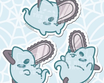 Chainsaw Ghost Cat Stickers | Kawaii Sticker | Laptop Sticker | Die Cut Sticker | Water Bottle Sticker | Spooky Sticker