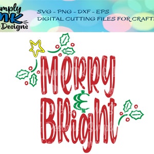 Merry &Bright Holly Star Svg - Png - Eps - Dxf - Weihnachten - Urlaub - Stern - Tshirt Datei - Holly - Digitale Schneidedatei
