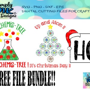 Paquete de ciencias de Navidad - SVG/PNG/DXF - Tres archivos de corte digital - Cricut/Silhouette - Camiseta - Atoms - Química - Física - Navidad