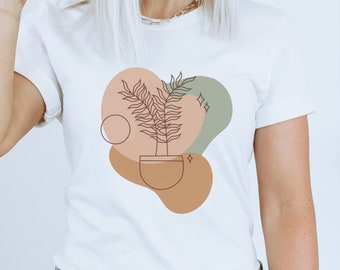 Botanical Shirt For Women Minimalist Boho Women's Graphic Tee Modern Boho Tee Plant Lady Abstract Tee Plant Mom Shirt Plant Life