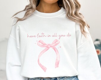 Coquette Christian Sweatshirt, Coquette Clothing, Womens Christian Sweater, Bow Sweatshirt, Preppy Sweater, Coquette Girl Top