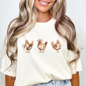 Chicken Shirts Cute Coquette Bow Chicken Tshirts Animal Lover Shirts Chicken Graphic Tee Homestead Gift Chicken Girly Shirt Pink Bow Shirts