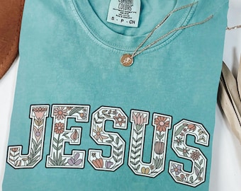 Camisetas Comfort Colors Jesus Clothes Church, camisetas con estampados de fe, camisa floral cristiana bohemia, camisa cristiana bohemia