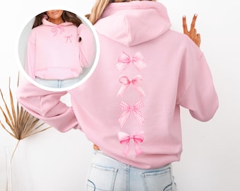 Pink Bow Hoodie Coquette Bow Pullover Sweatshirt Soft Girl Sweater Ribbon Bow Hoodie Sweater With Bows Coquette Clothing
