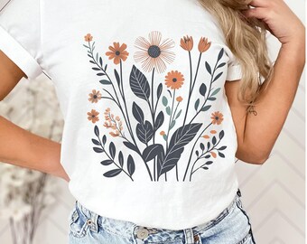 Wild Flowers Botanical Vintage Floral Tee Boho Wildflower Tee Plant Lover Aesthetic Nature Shirt Cottagecore Shirt Floral Cotton T Shirt