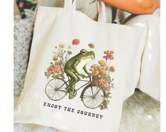 Vintage Frog Bag  Cute Frog Tote Bag Frog Lover Gift Cottagecore Frog Cotton Canvas Totebag Booktrovert Frog Tote Aesthetic Tote