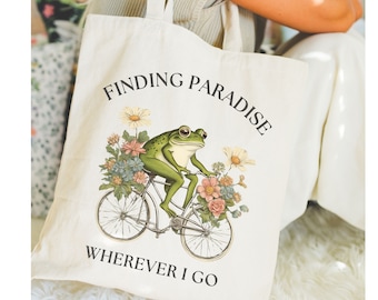 Cute Frog Tote Bag Vintage Frog Bag Frog Lover Gift Cottagecore Frog Cotton Canvas Totebag Booktrovert Frog Tote